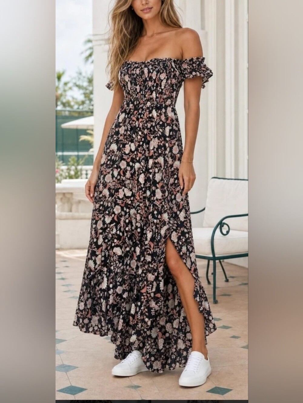 Miami Women's  Off The Shoulder Floral Maxi Dress Size XS. Feminine, Romantic